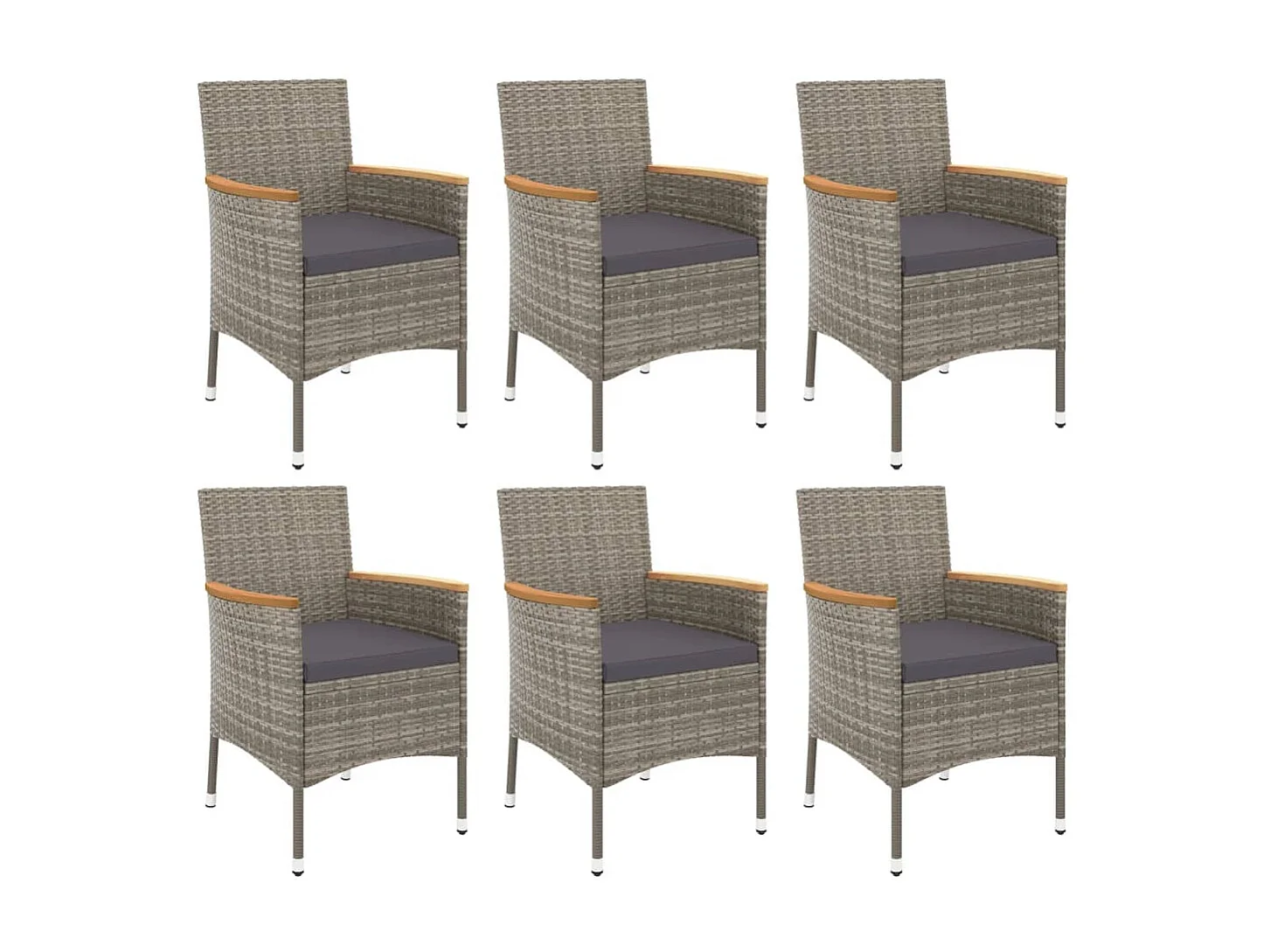 Ensemble à manger jardin et coussins 7 pcs gris rotin