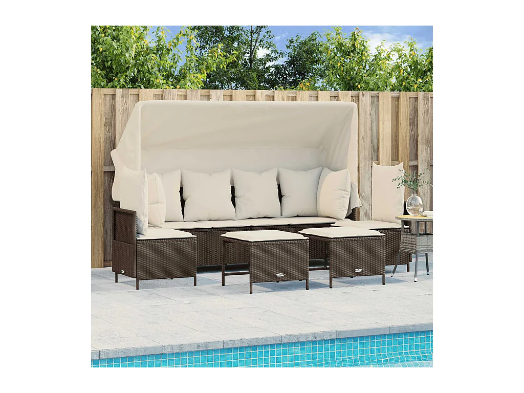 Set Divano da Giardino 5 pz con Cuscini Marrone in Polyrattan
