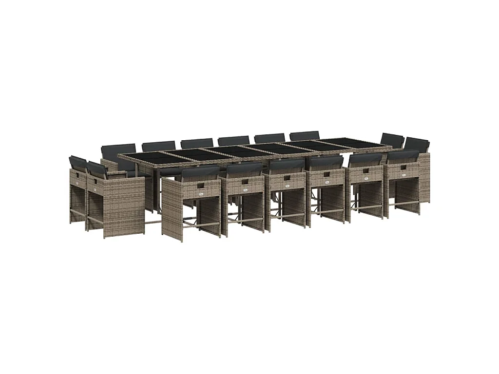 Set da Pranzo da Giardino 17pz con Cuscini Grigio in Polyrattan
