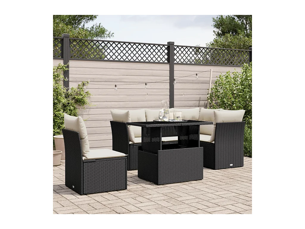 6-tlg. Garten-Sofagarnitur mit Kissen Schwarz Poly Rattan