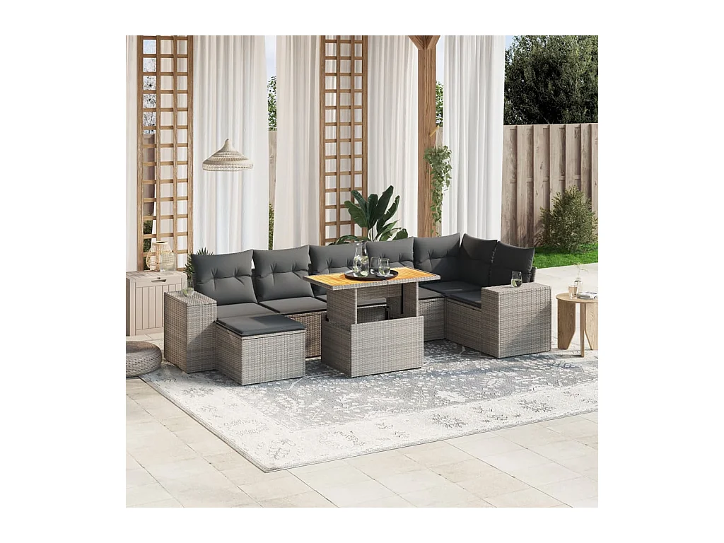 8-delige Loungeset met kussens poly rattan grijs