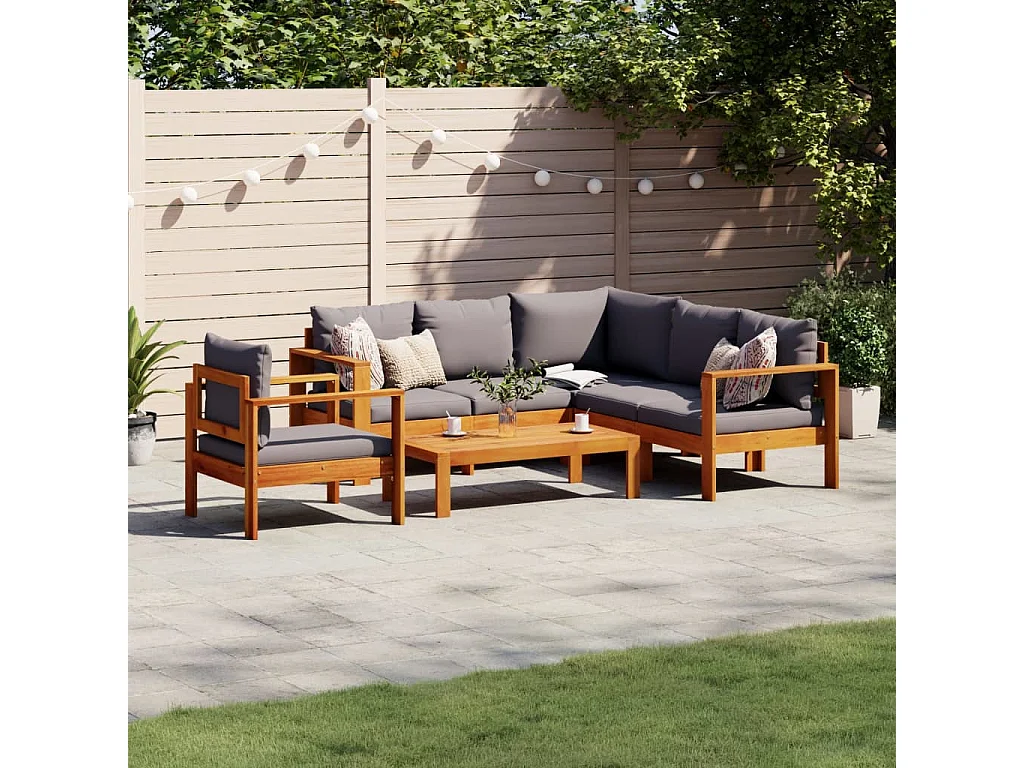 Set Divano da Giardino 5 pz con Cuscini Legno Massello Acacia