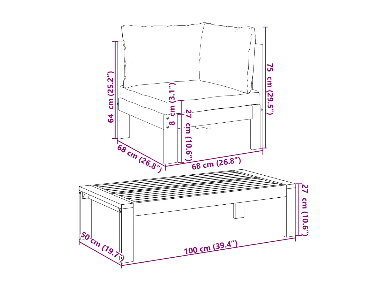 Set Divano da Giardino 5 pz con Cuscini Legno Massello Acacia