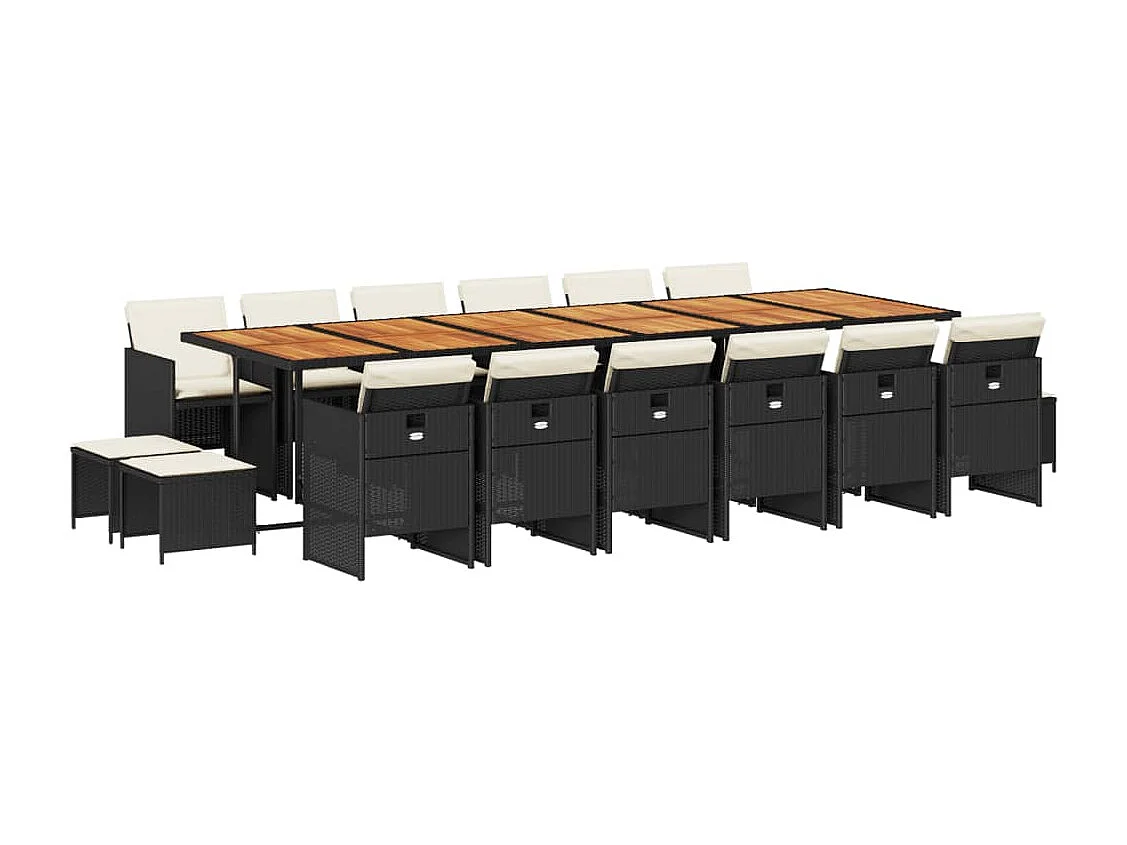 17 pcs conjunto de jantar p/ jardim c/ almofadões vime PE preto