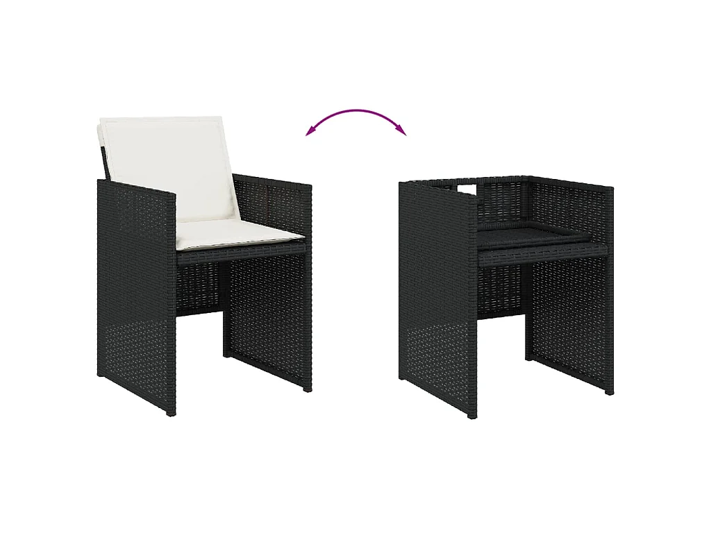 Set da Pranzo da Giardino 17 pz con Cuscini Nero in Polyrattan