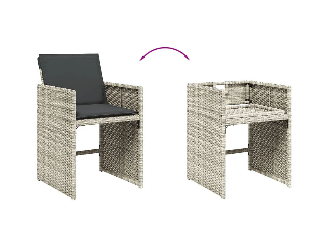 5-tlg. Garten-Essgruppe mit Kissen Hellgrau Poly Rattan