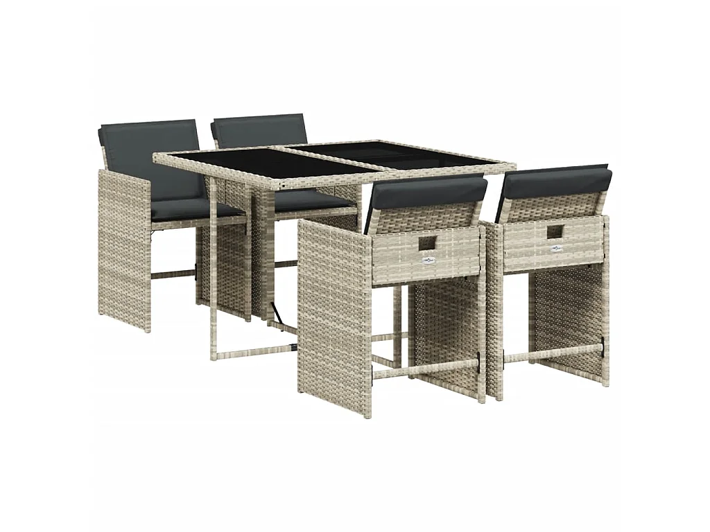 Set Pranzo da Giardino 5pz con Cuscini Grigio Chiaro Polyrattan