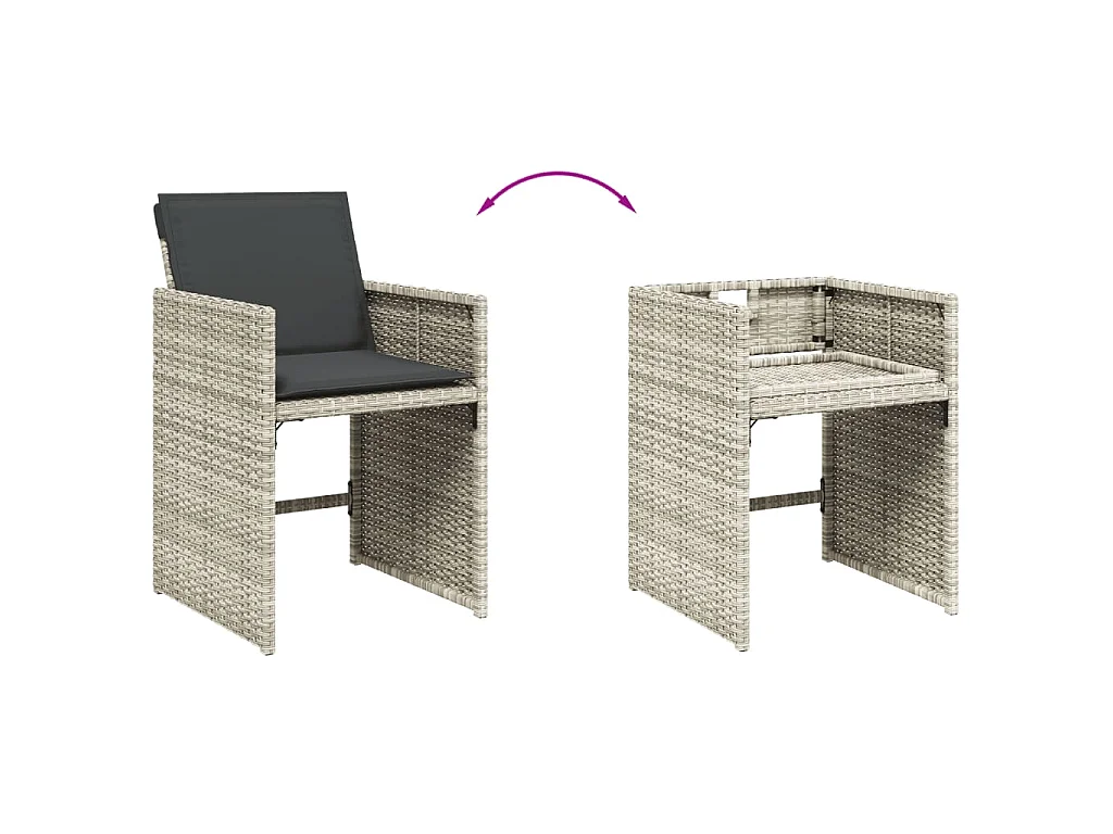 Set Pranzo da Giardino 5pz con Cuscini Grigio Chiaro Polyrattan