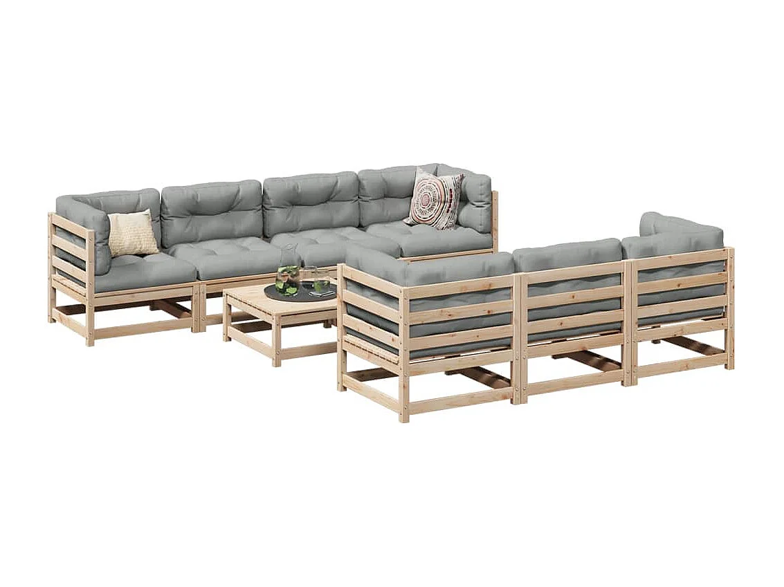 Salon de jardin 8 pcs avec coussins bois de pin massif