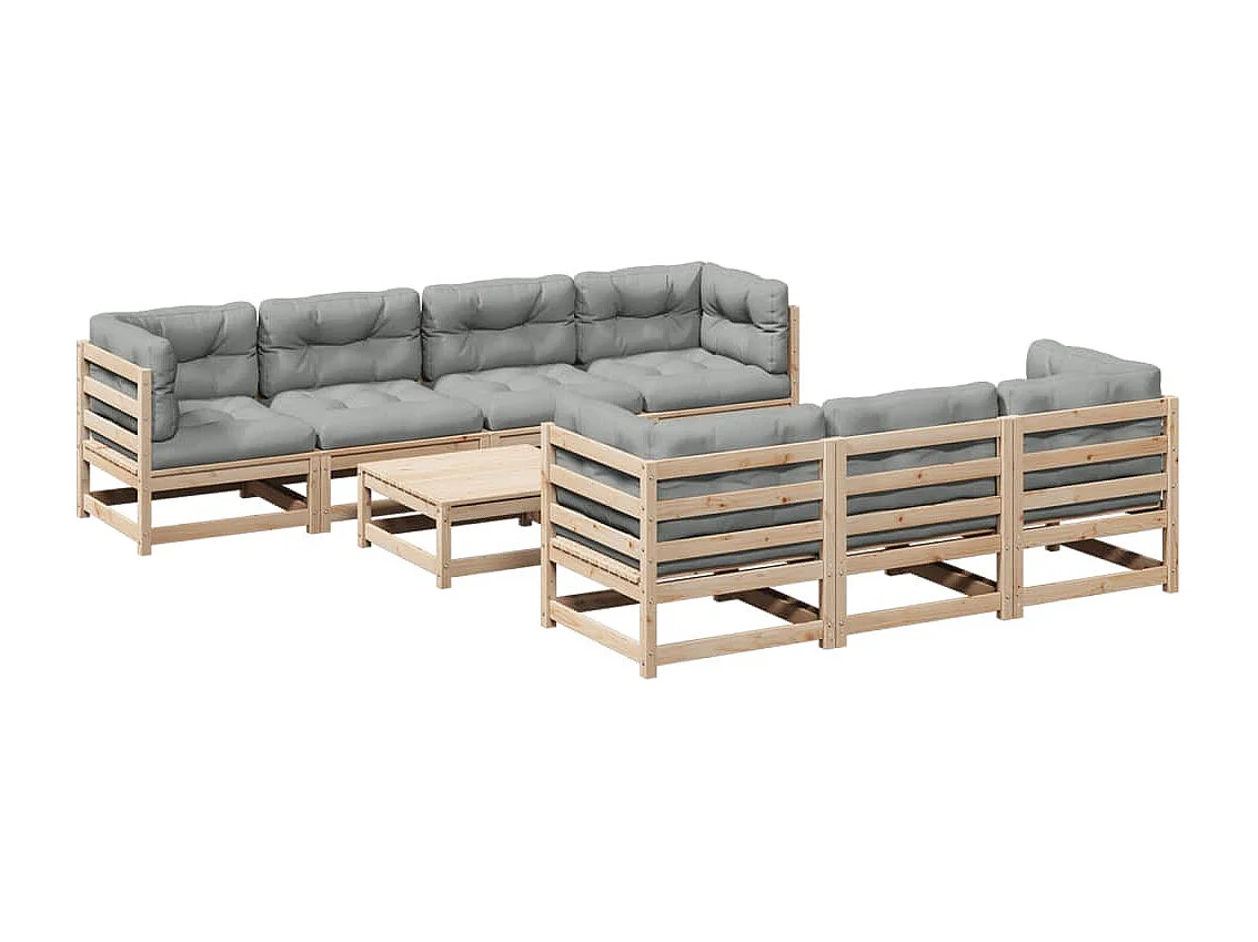 Salon de jardin 8 pcs avec coussins bois de pin massif