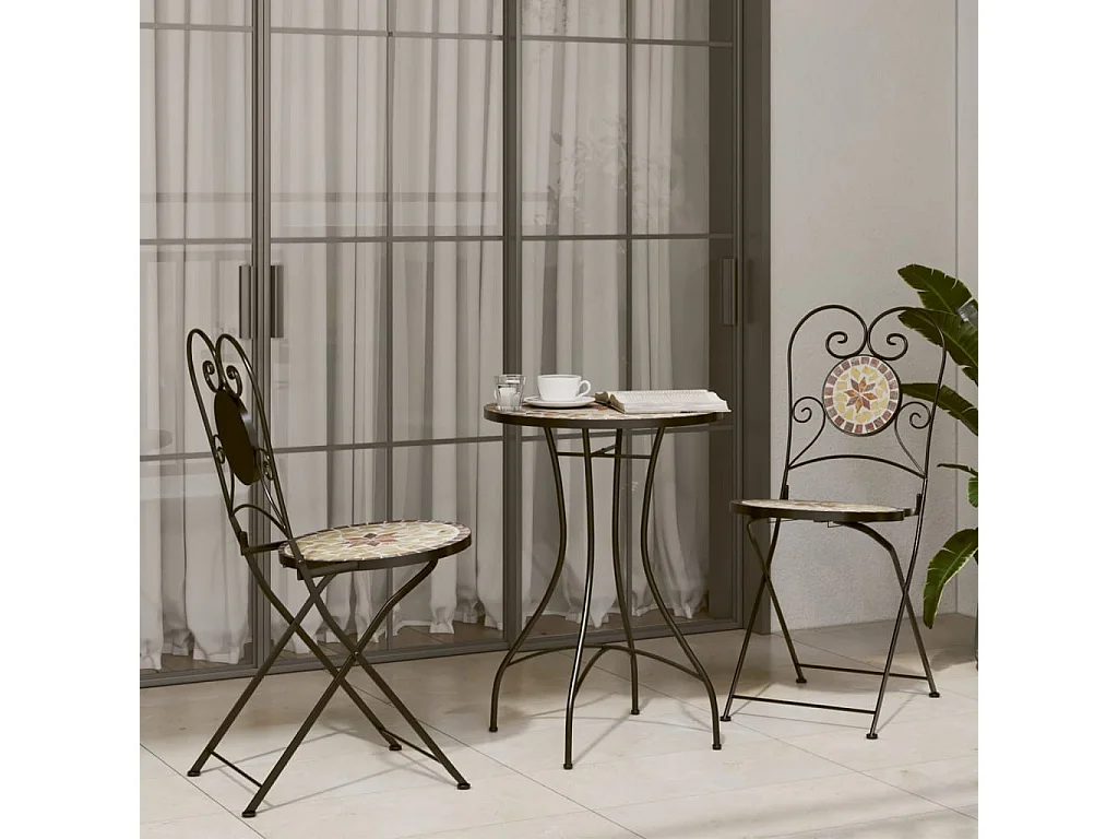 Ensemble de bistro mosaïque terre cuite blanc fer et céramique