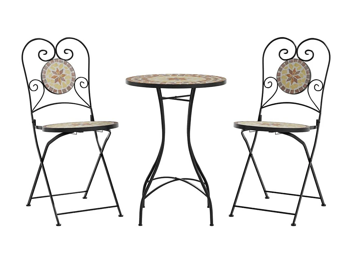 Ensemble de bistro mosaïque terre cuite blanc fer et céramique