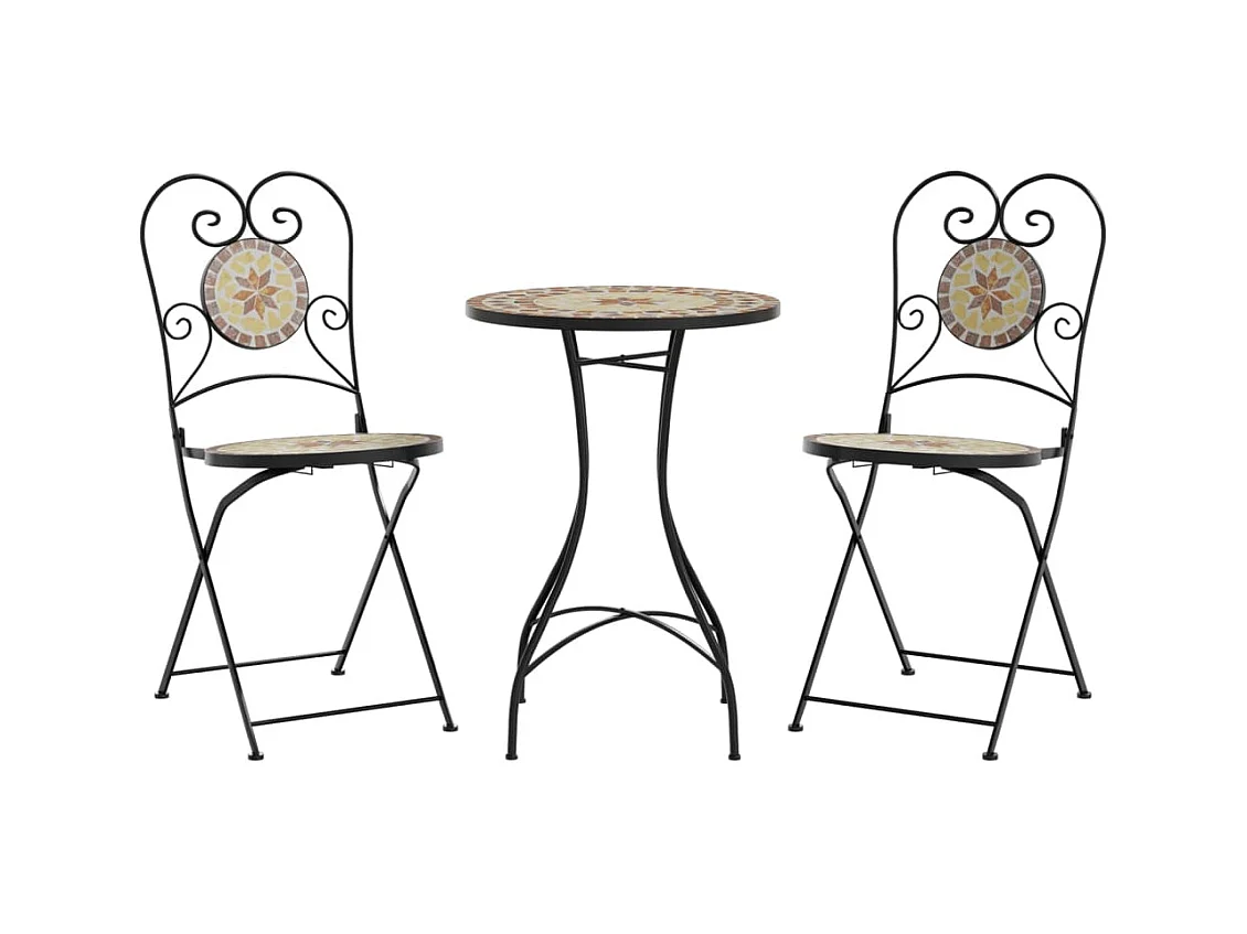 Mosaik-Bistro-Set Terrakottarot und Weiß Eisen und Keramik