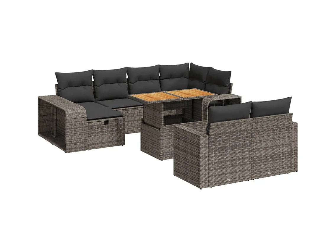 Set Divani da Giardino 11 pz con Cuscini in Polyrattan Grigio