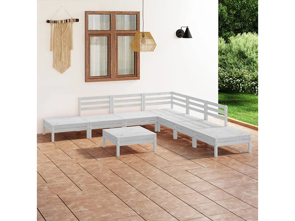 Set Salotto da Giardino 8 pz in Legno Massello di Pino Bianco