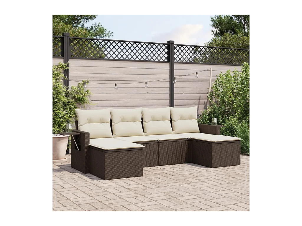 Salon de jardin avec coussins 6 pcs marron résine tressée