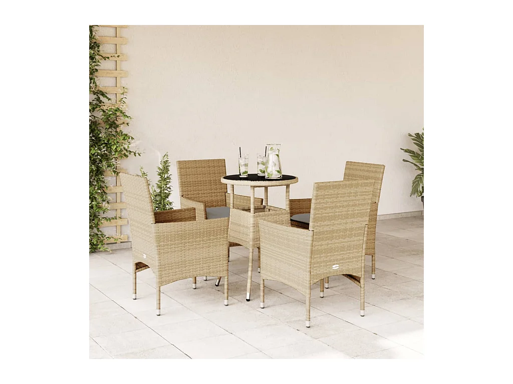 Ensemble à manger de jardin et coussins 5 pcs beige rotin verre