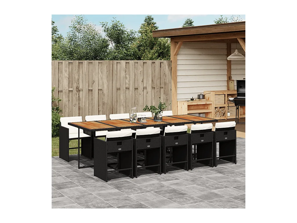 11-tlg. Garten-Essgruppe mit Kissen Schwarz Poly Rattan