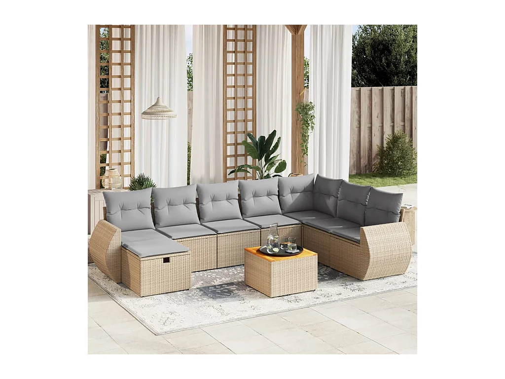 Salon de jardin avec coussins 9pcs mélange beige résine tressée