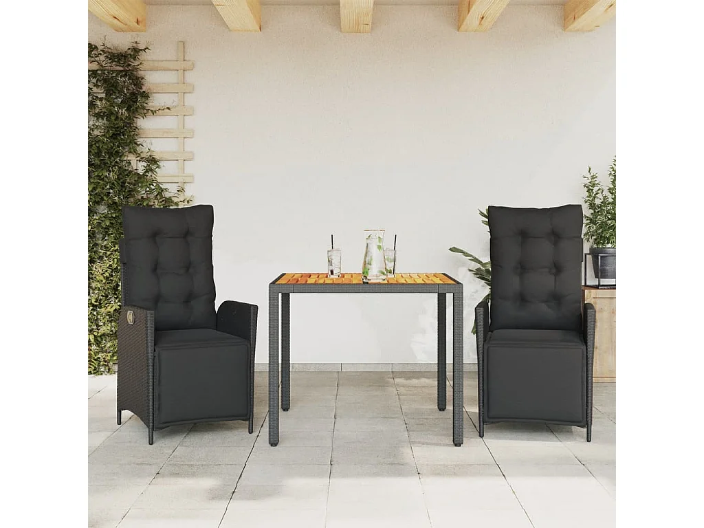 Ensemble à manger de jardin avec coussins 3 pcs Noir