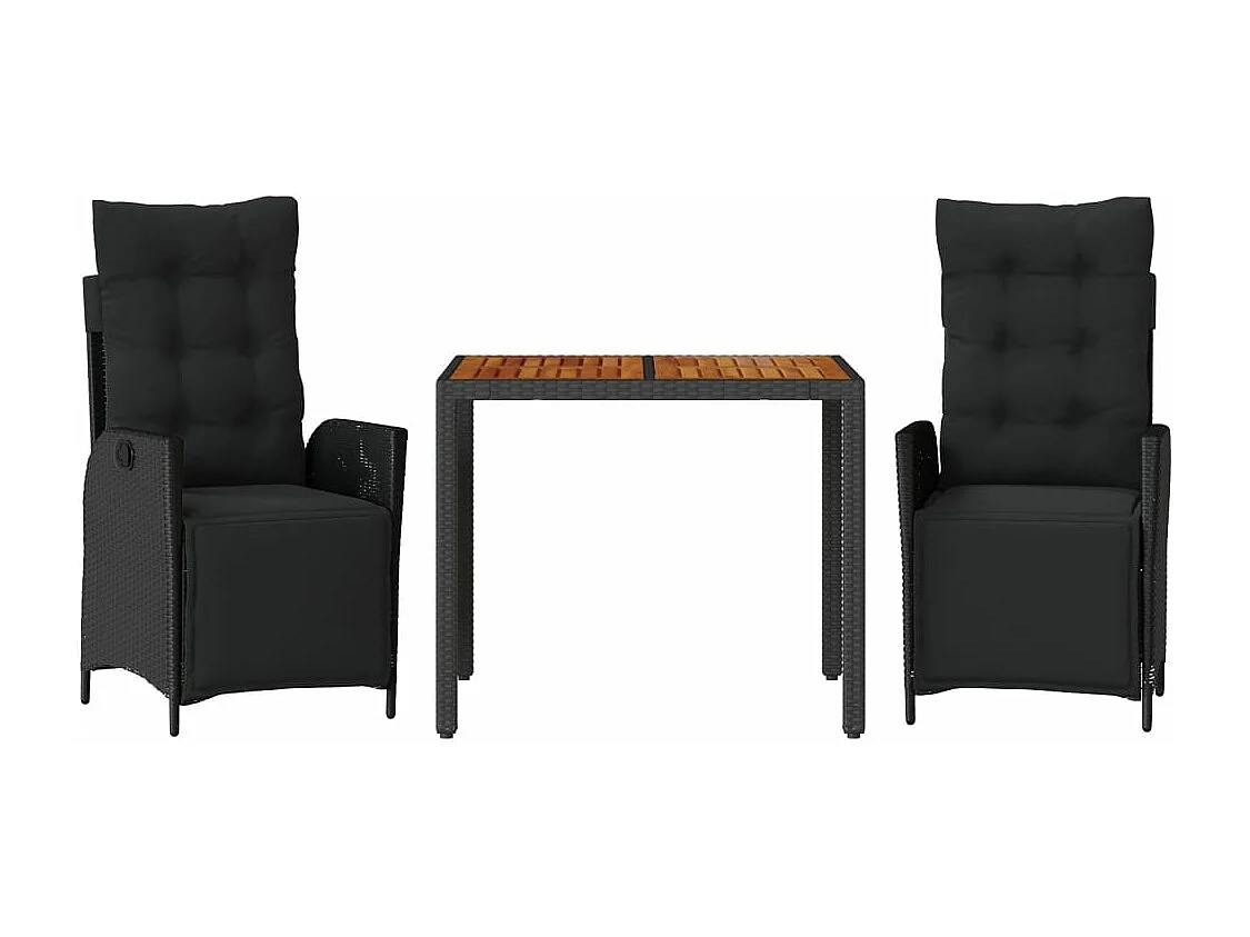 Ensemble à manger de jardin avec coussins 3 pcs Noir