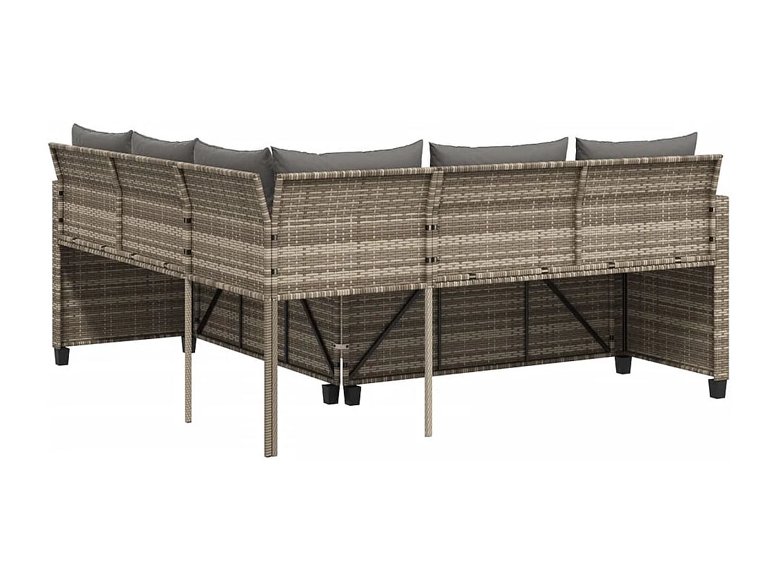 Sofá de jardim forma de L c/ mesa e almofadões vime PE cinzento