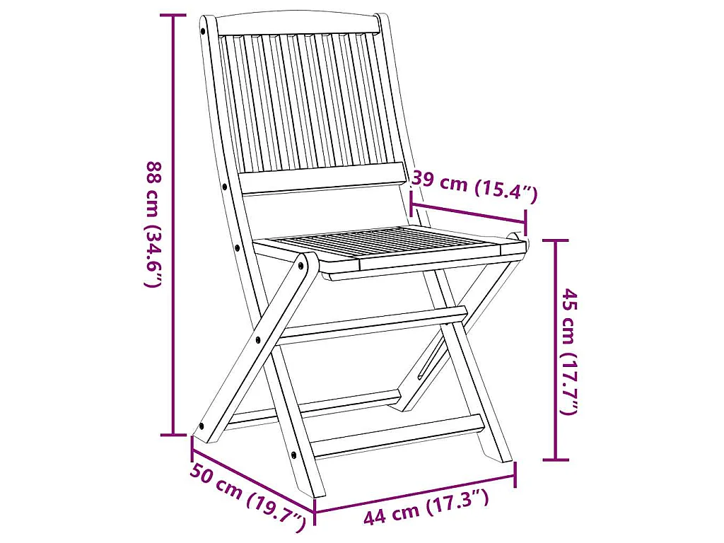 Chaises pliables de jardin lot de 2 bois massif d'acacia