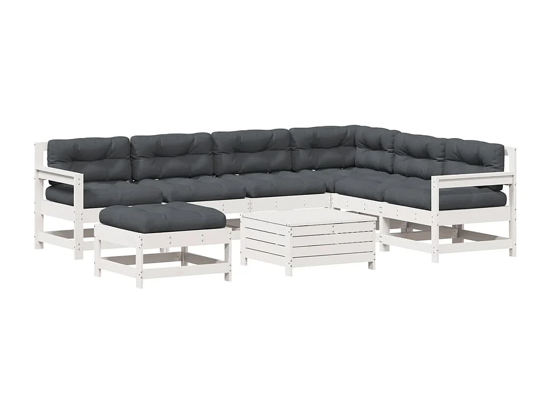 8-delige Loungeset met kussens massief grenenhout wit
