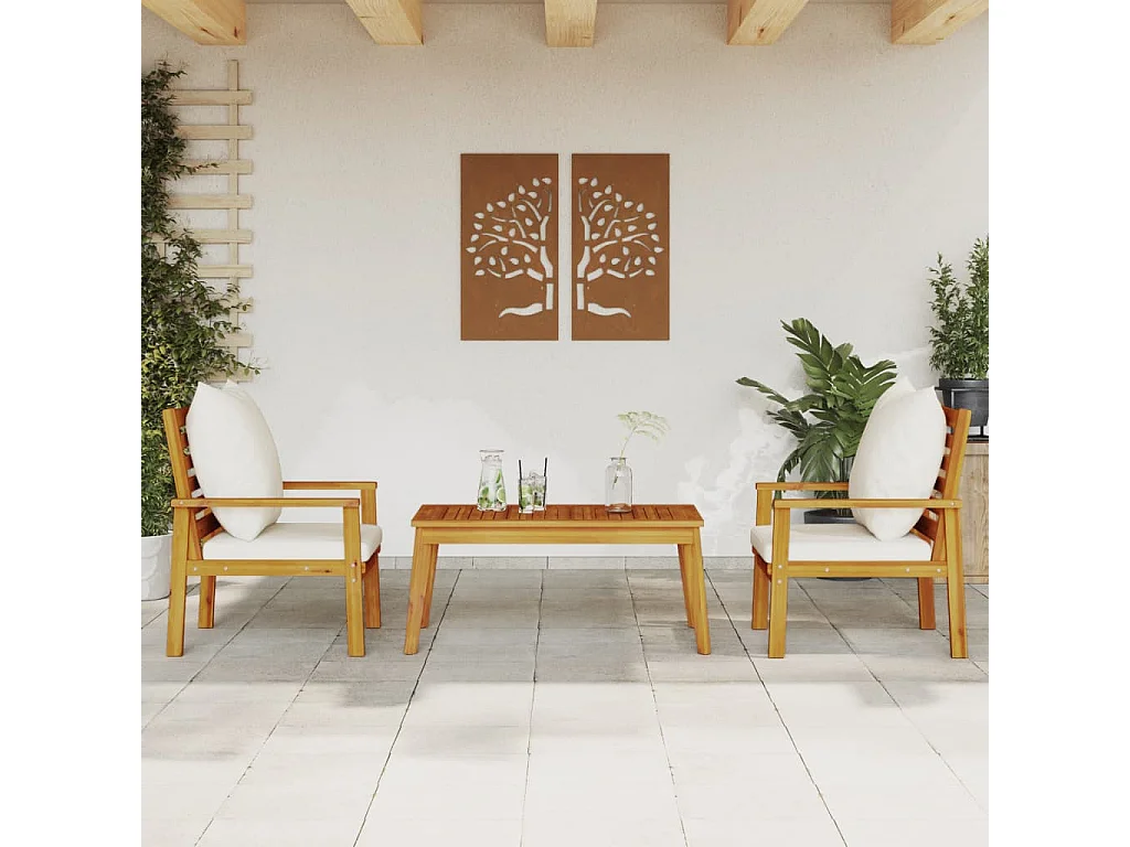 3-tlg. Garten-Lounge-Set mit Kissen Massivholz Akazie