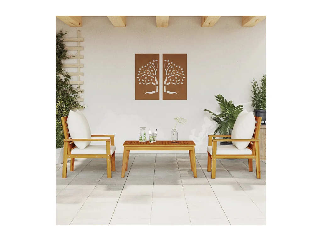 Set Mobili da Giardino 3pz con Cuscini Legno Massello di Acacia