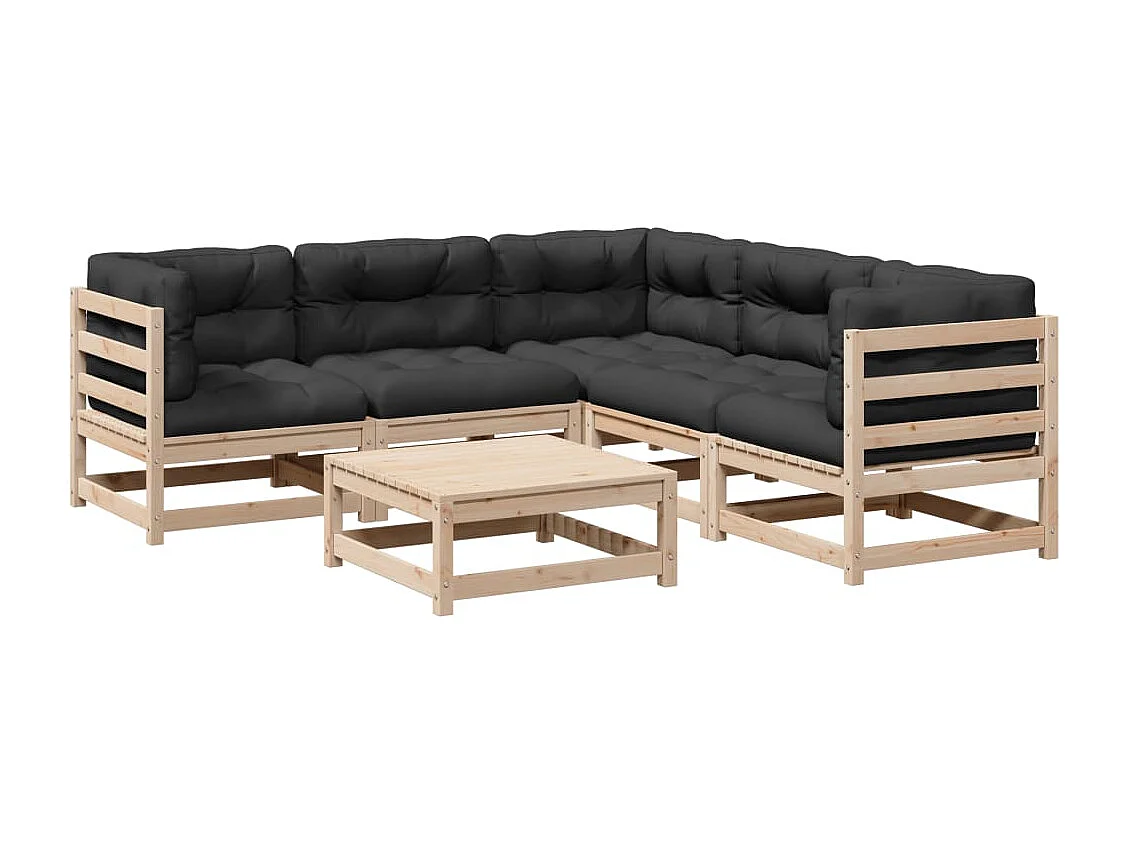 6-delige Loungeset met kussens massief grenenhout