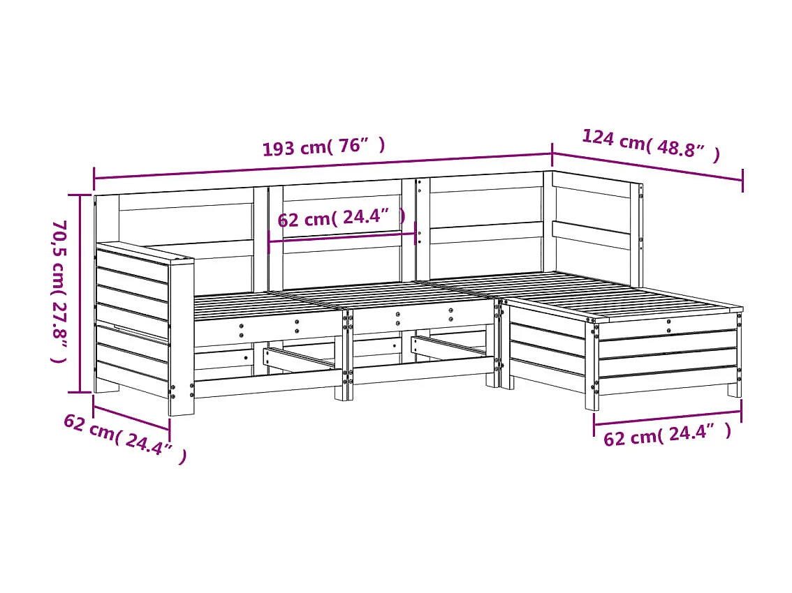 4-tlg. Garten-Sofagarnitur Kiefernholz Imprägniert