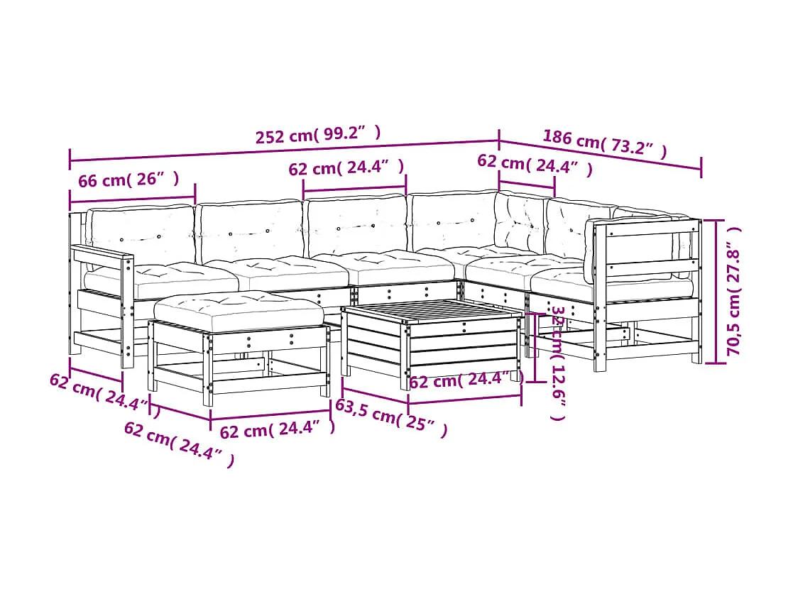 Salon de jardin avec coussins 8 pcs blanc bois de pin massif