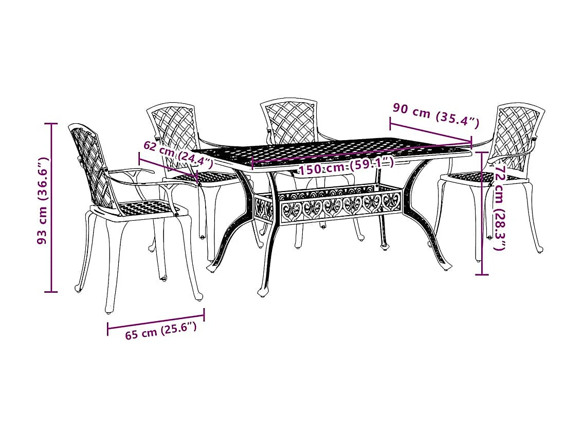 5-tlg. Garten-Essgruppe Schwarz Aluminiumguss