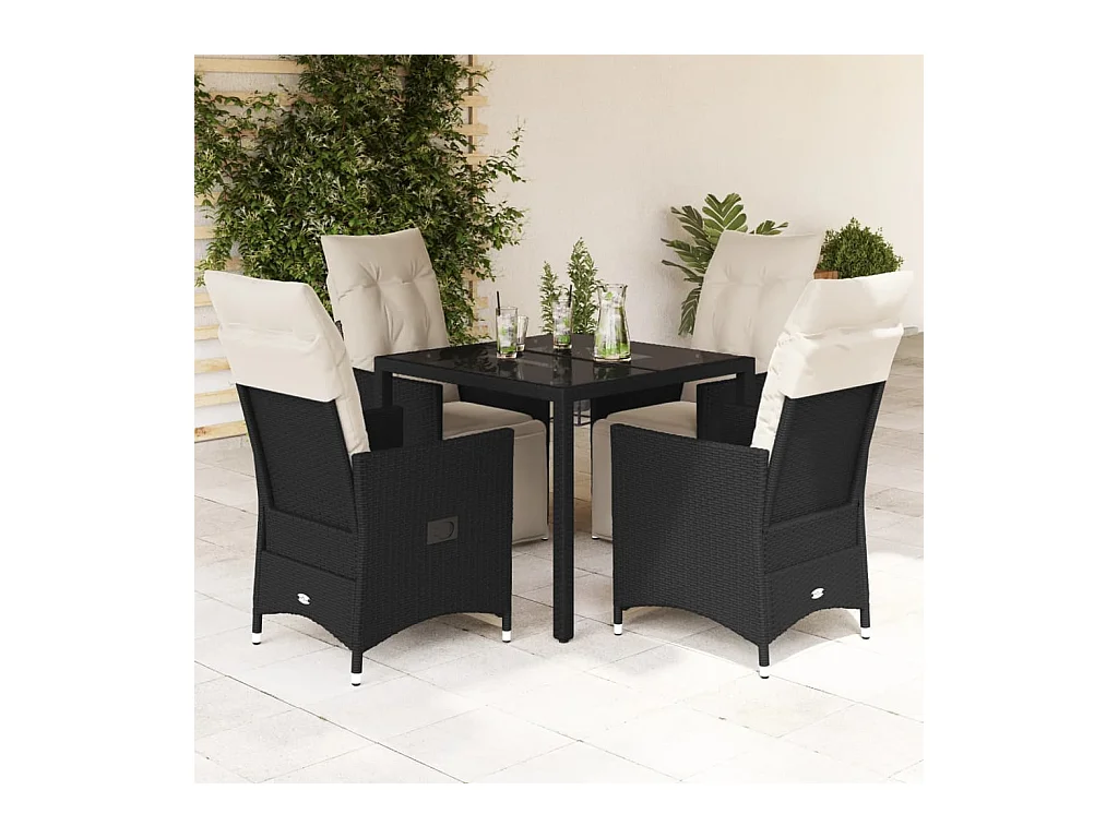 Ensemble à manger de jardin coussins 5pcs Noir Résine tressée