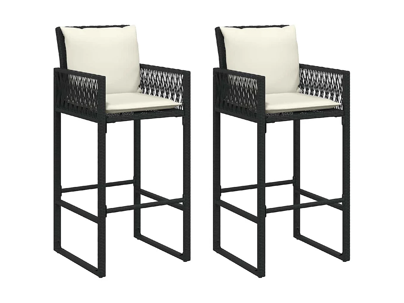 Tabourets de bar jardin coussins lot de 2 noir résine tressée