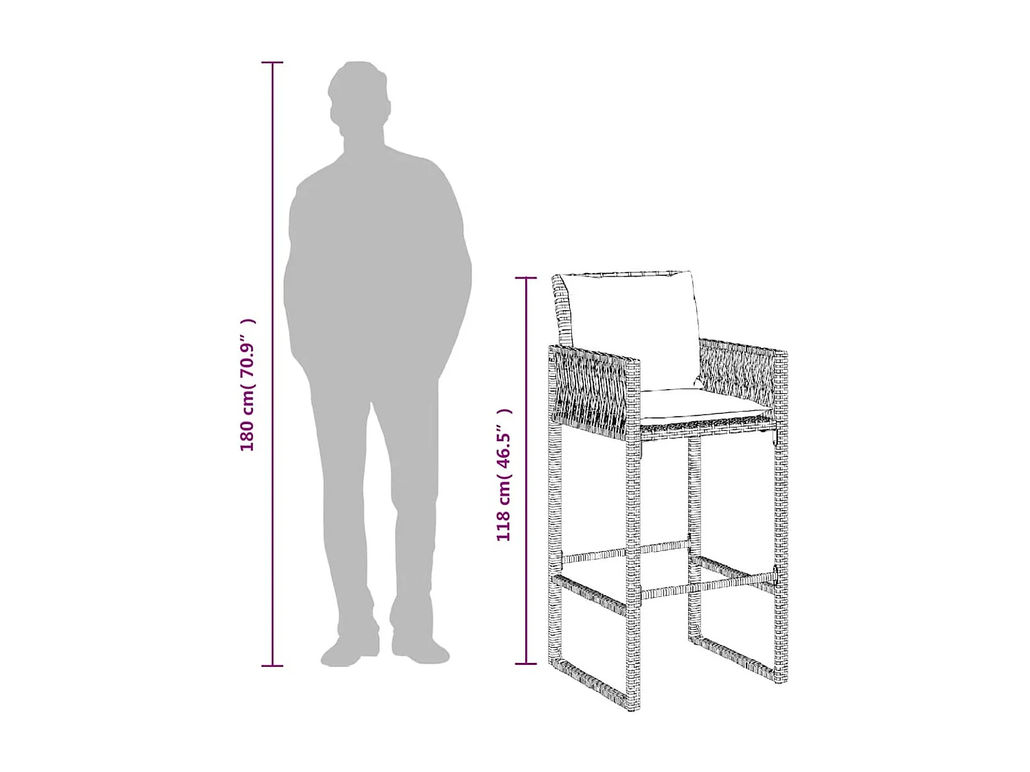Tabourets de bar jardin coussins lot de 2 noir résine tressée