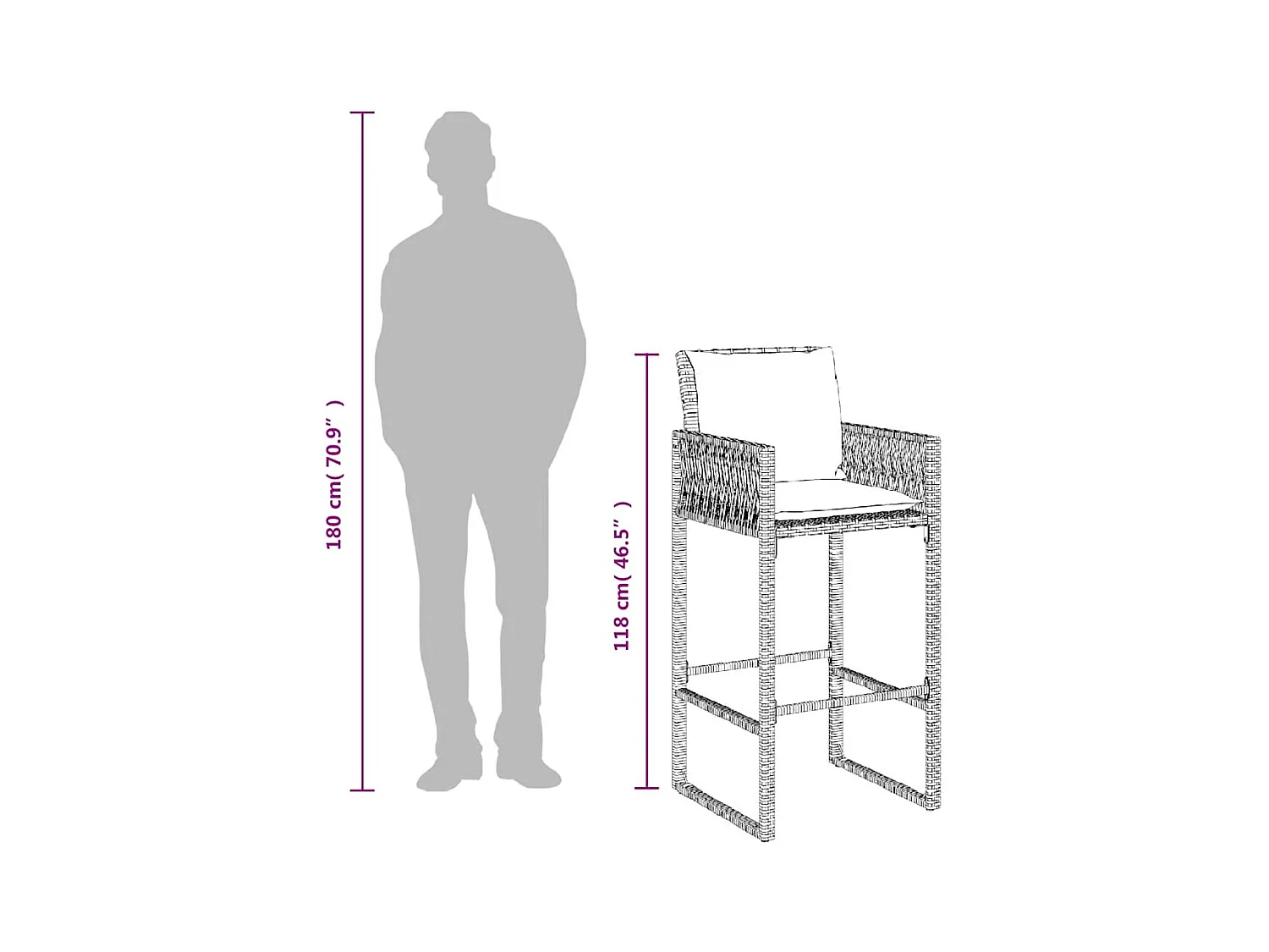Tabourets de bar jardin coussins lot de 2 noir résine tressée