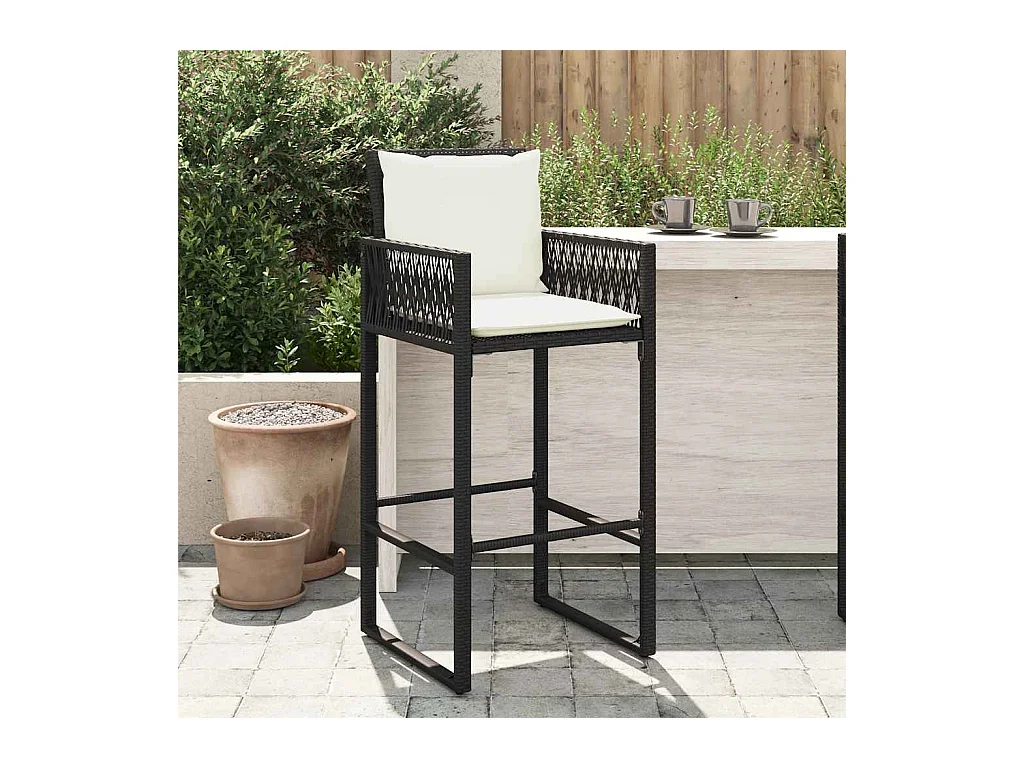 Tuinbarkrukken met kussens 2 st poly rattan zwart