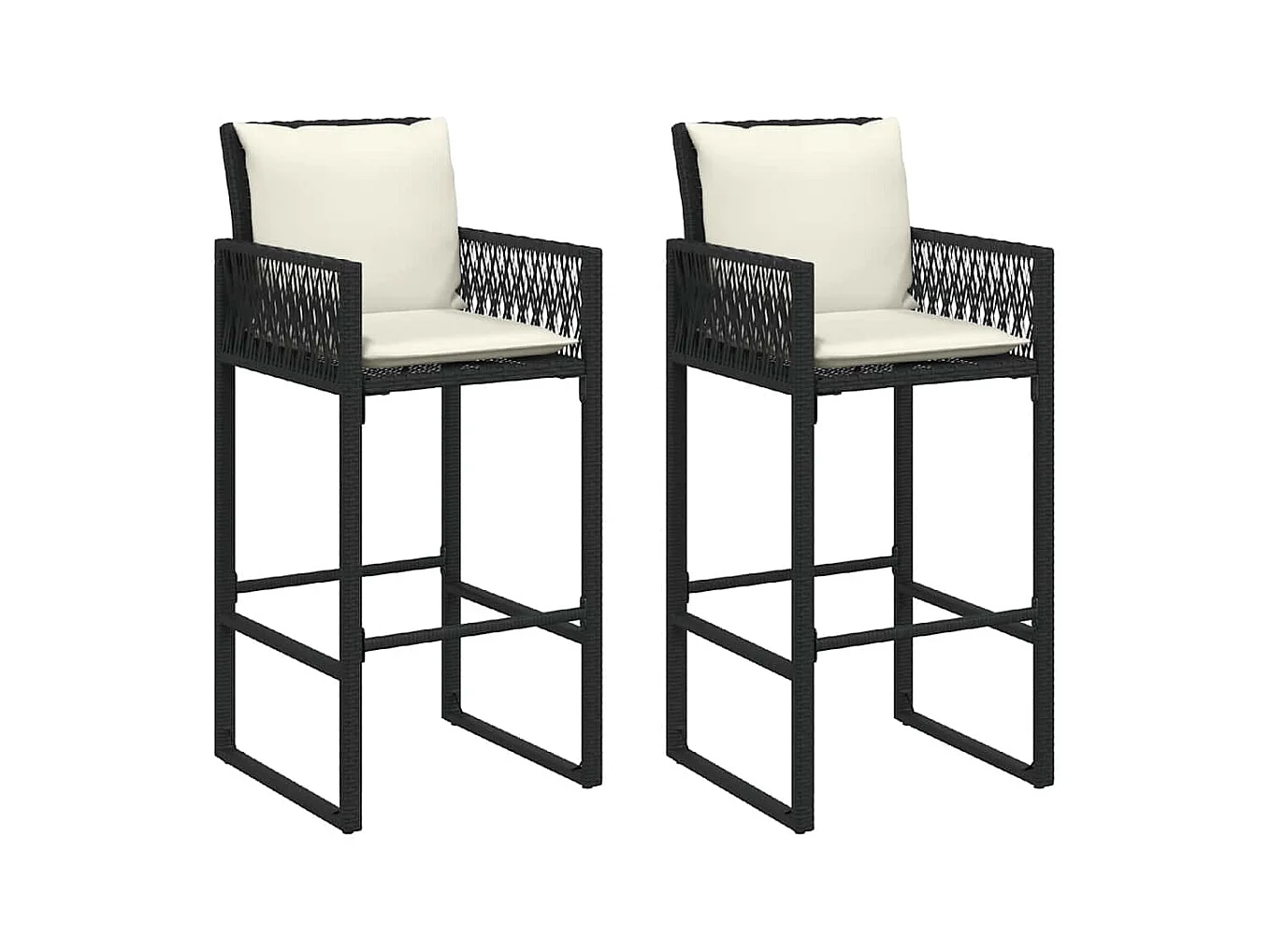 Garten-Barhocker mit Kissen 2 Stk. Schwarz Poly Rattan