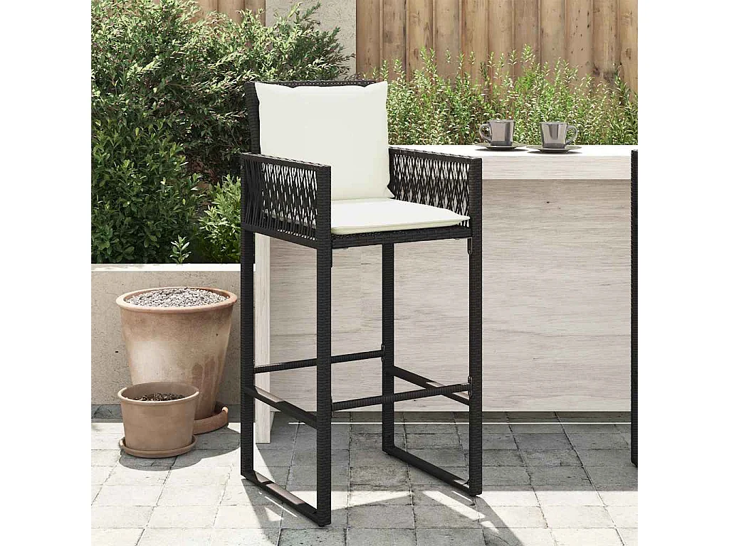 Garten-Barhocker mit Kissen 2 Stk. Schwarz Poly Rattan
