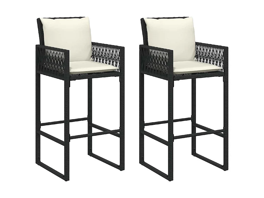 Sgabelli da Bar con Cuscini 2 pz Neri in Polyrattan