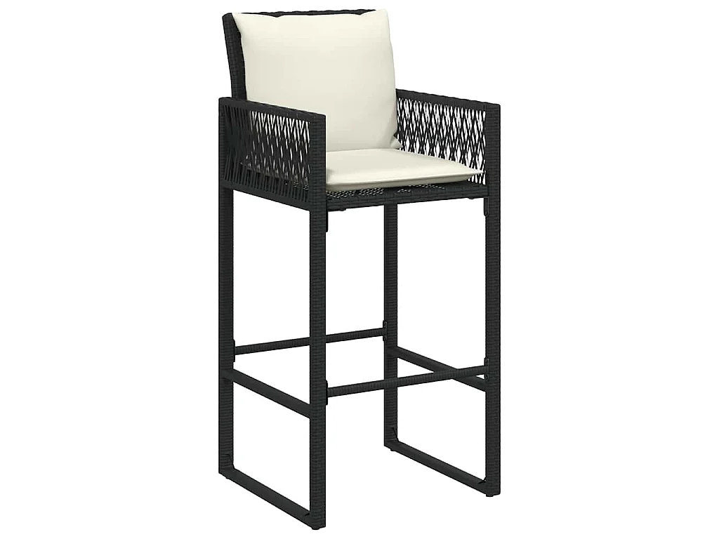 Sgabelli da Bar con Cuscini 2 pz Neri in Polyrattan
