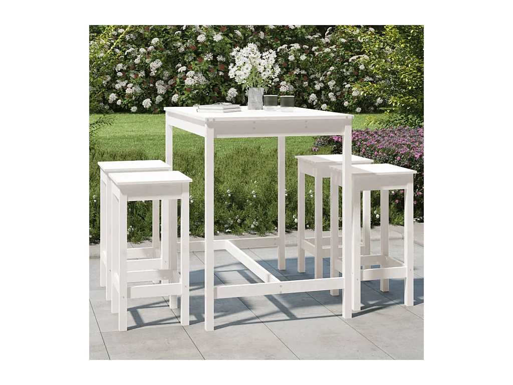 Ensemble de bar de jardin 5 pcs blanc bois massif de pin