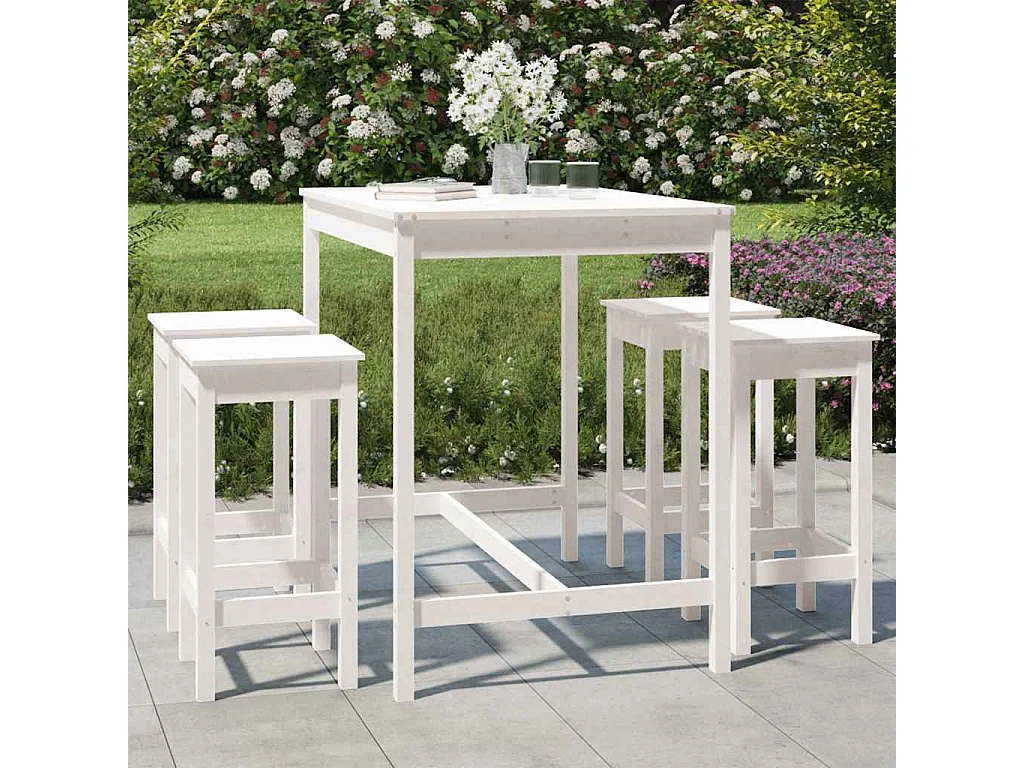 Set Bar da Giardino 5 pz Bianco in Legno Massello di Pino