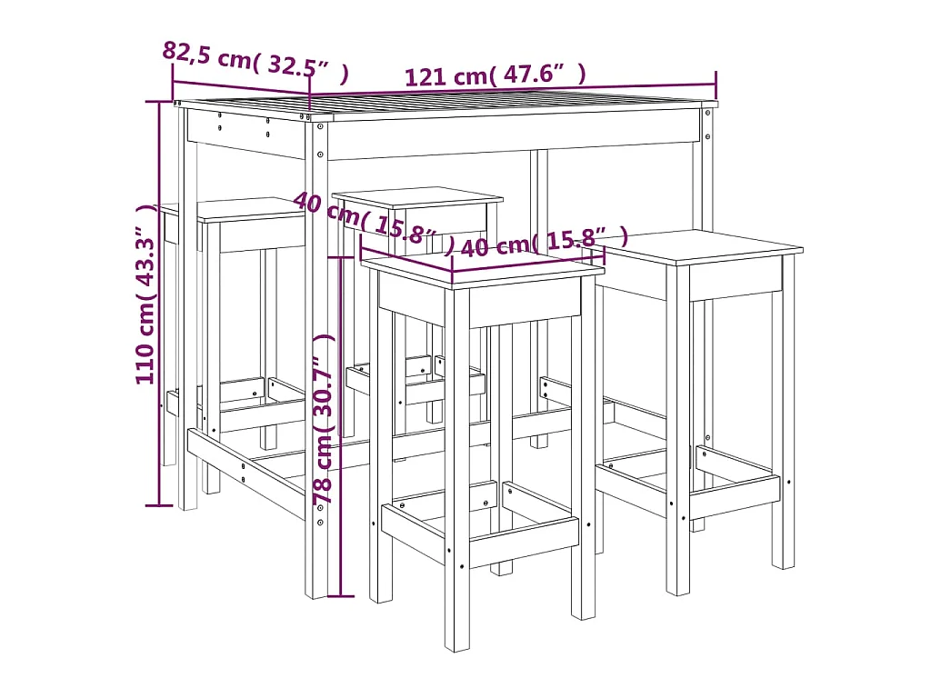 Set Bar da Giardino 5 pz Bianco in Legno Massello di Pino