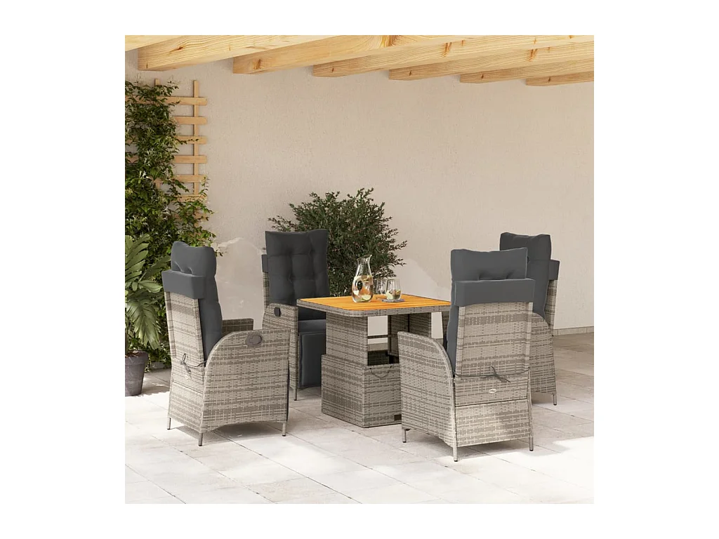 Set da Pranzo da Giardino 5 pz con Cuscini in Polyrattan Grigio