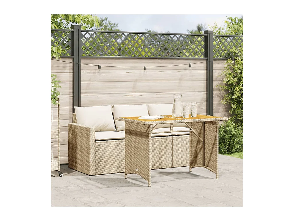 2-delige Tuinset met kussens poly rattan beige