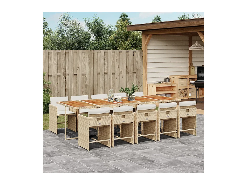 11-delige Tuinset met kussens poly rattan beige