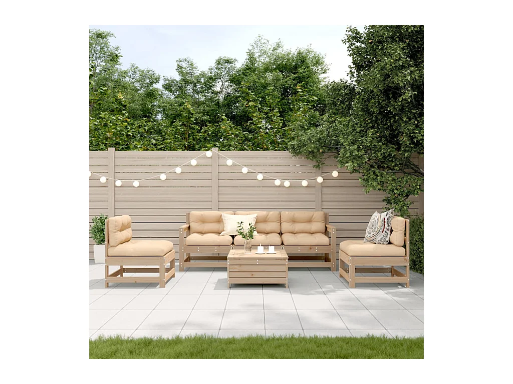 Set Divani Giardino 6 pz con Cuscini in Legno Massello di Pino